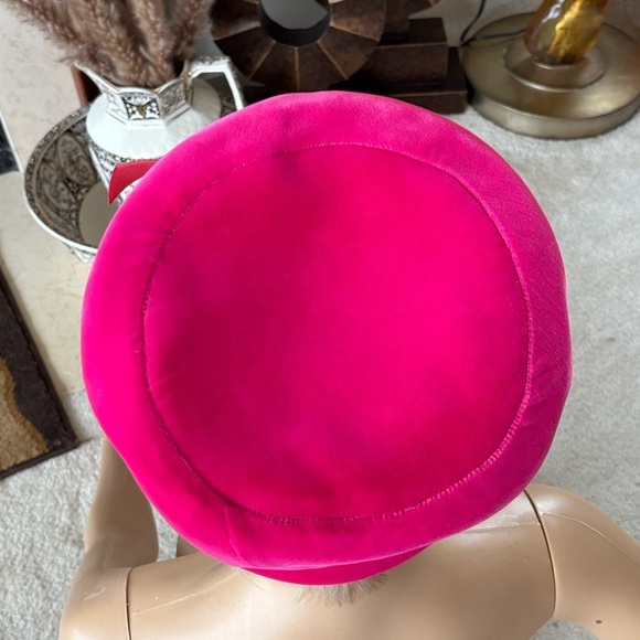 Vintage Union Made Hot Pink Velvet Cloche Hat Bow Accent Jackie Kennedy Church main image 7